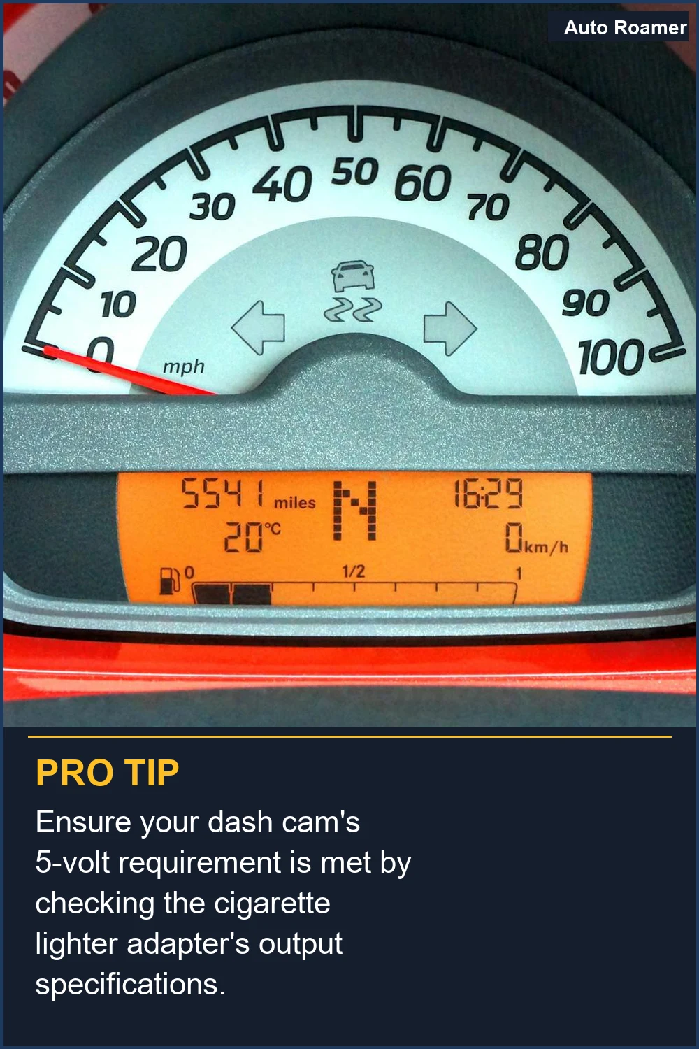 Ensure your dash cam's 5-volt requirement is met by checking the cigarette lighter adapter's output specifications.