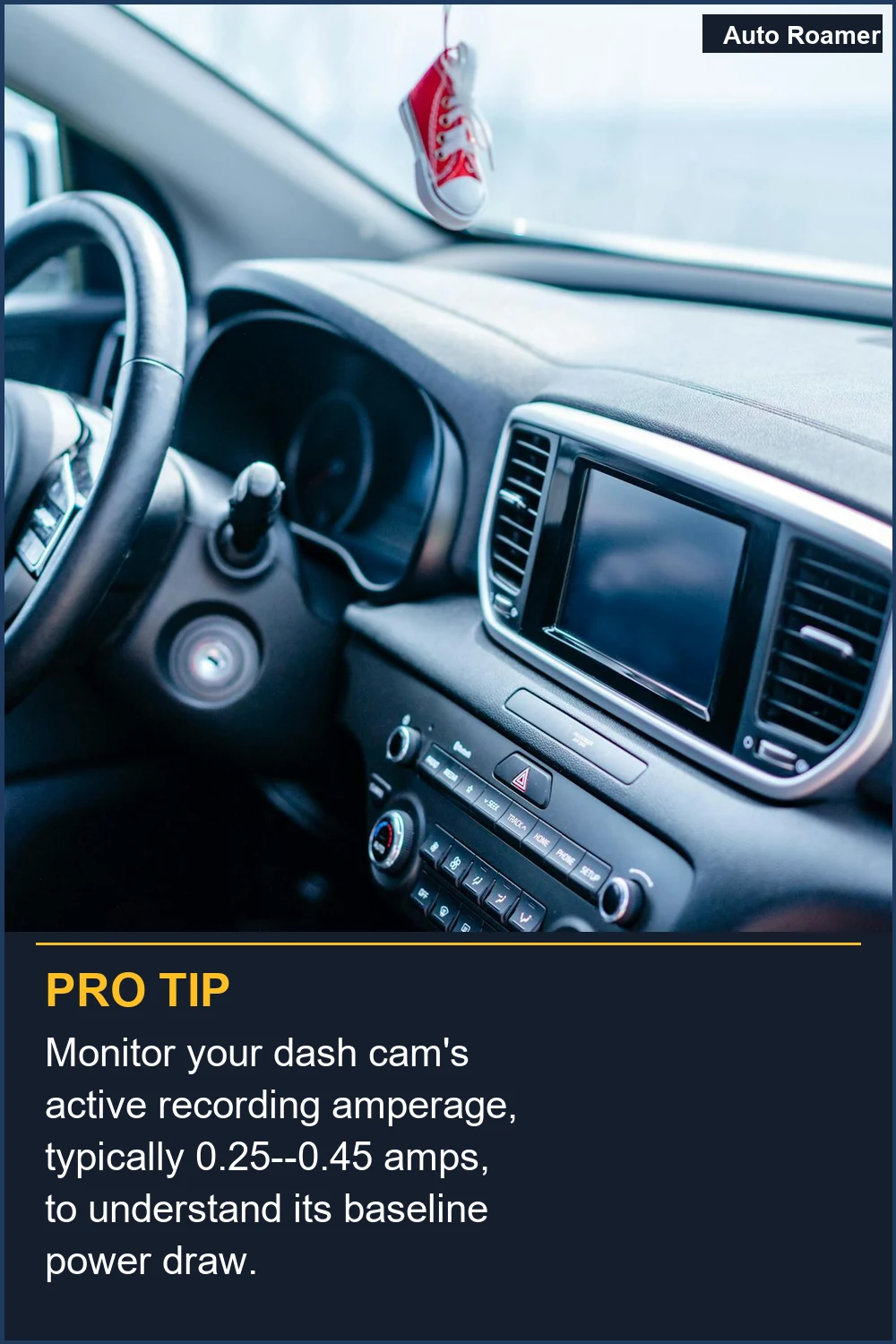 Monitor your dash cam's active recording amperage, typically 0.25--0.45 amps, to understand its baseline power draw.
