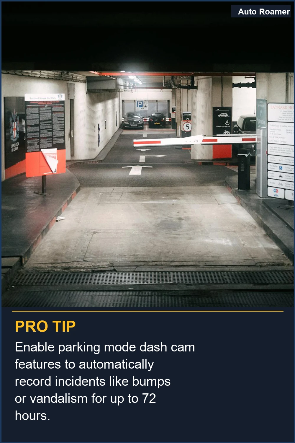 Enable parking mode dash cam features to automatically record incidents like bumps or vandalism for up to 72 hours.