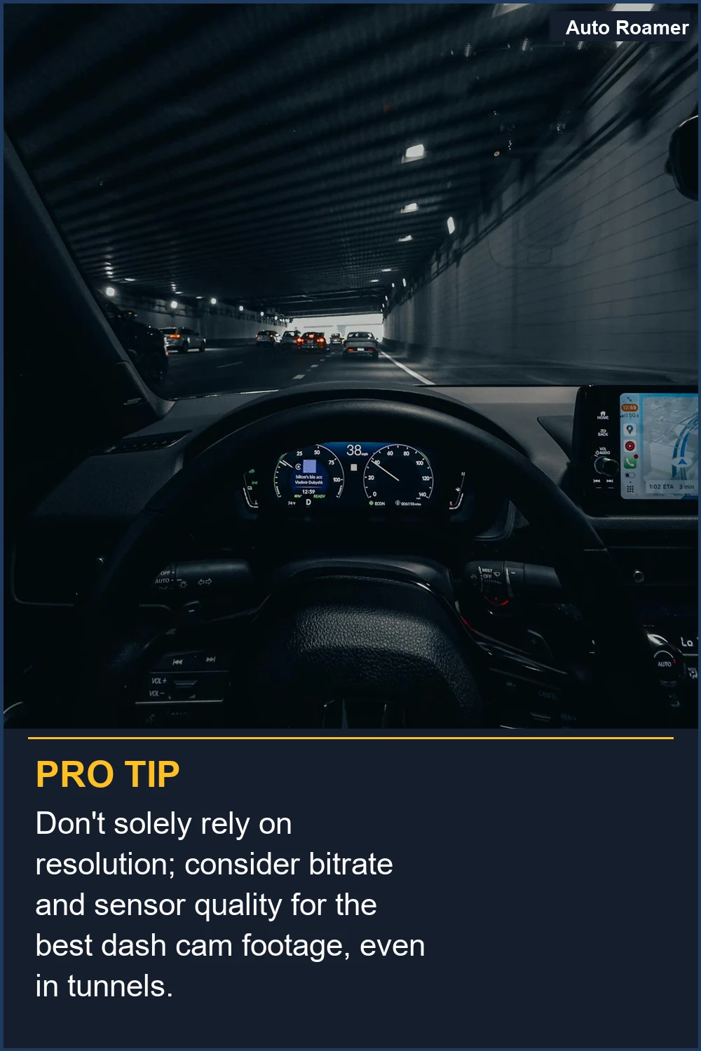 Don't solely rely on resolution; consider bitrate and sensor quality for the best dash cam footage, even in tunnels.
