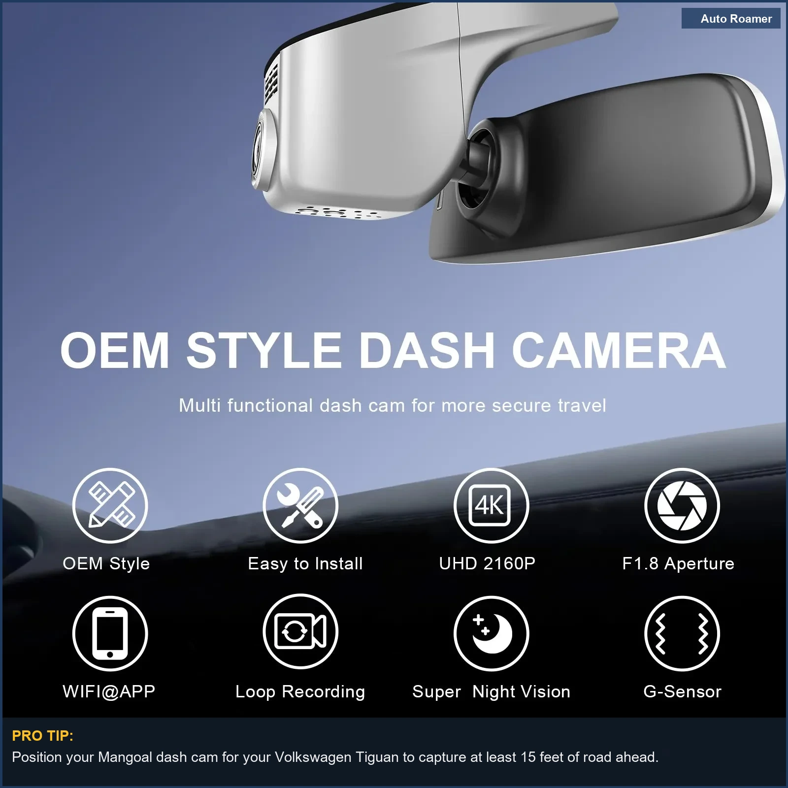 Mangoal 4K Dash Cam Custom Fit for Volkswagen Tiguan 2018-2024 Gen2 AD/BW