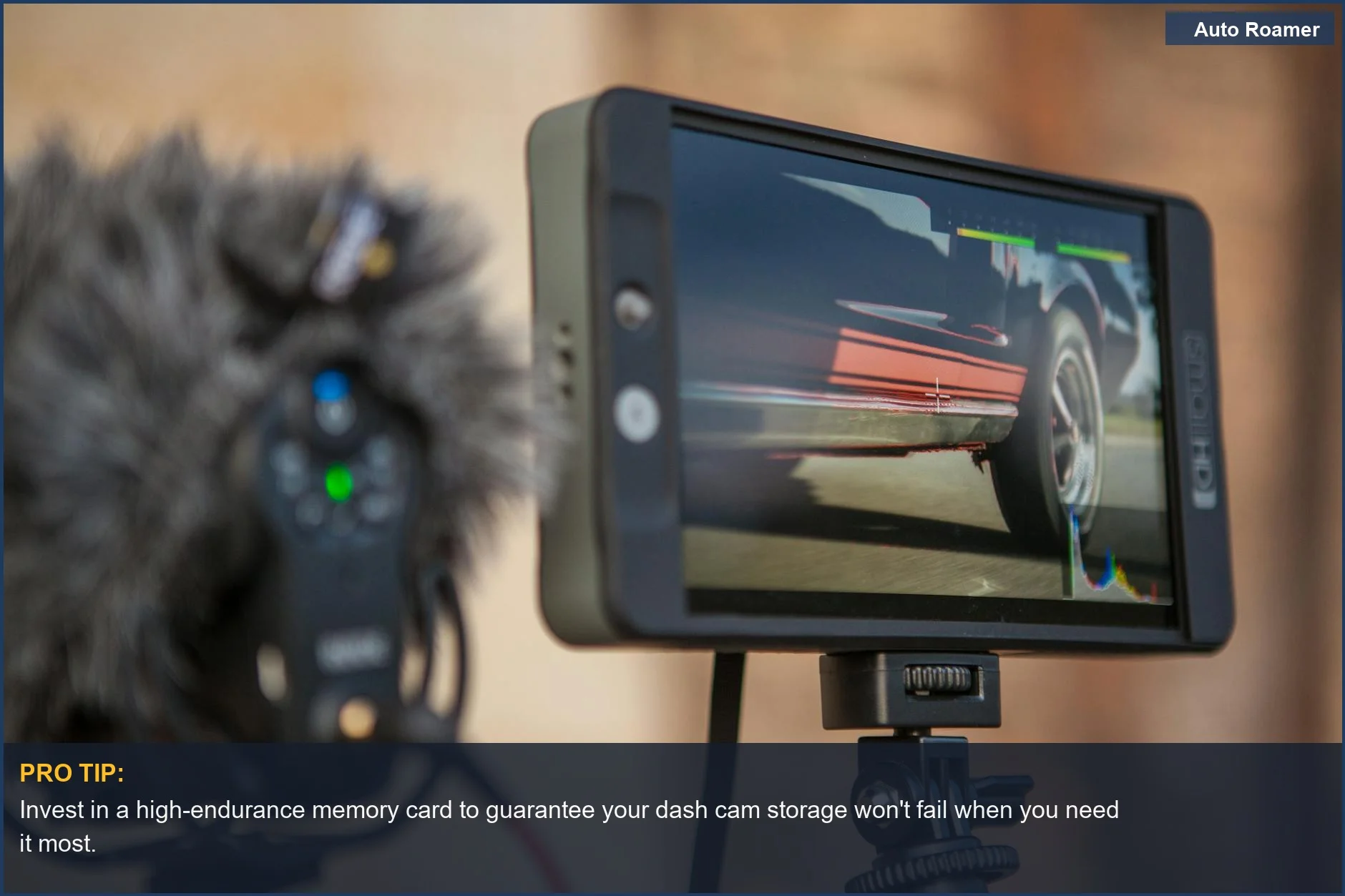 Close-up of professional dash cam equipment recording a car, critical for dash cam storage.