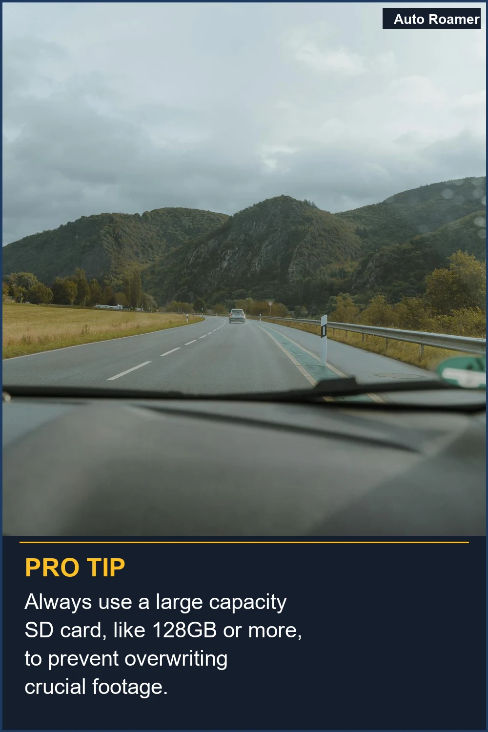Always use a large capacity SD card, like 128GB or more, to prevent overwriting crucial footage.