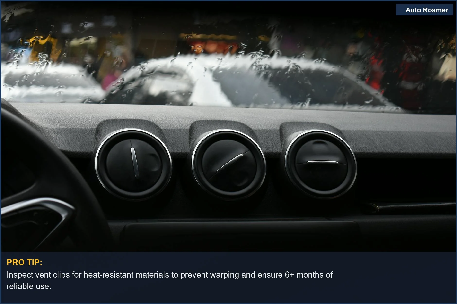 Close-up of car dashboard ventilation vents, ideal for a vent car phone holder.