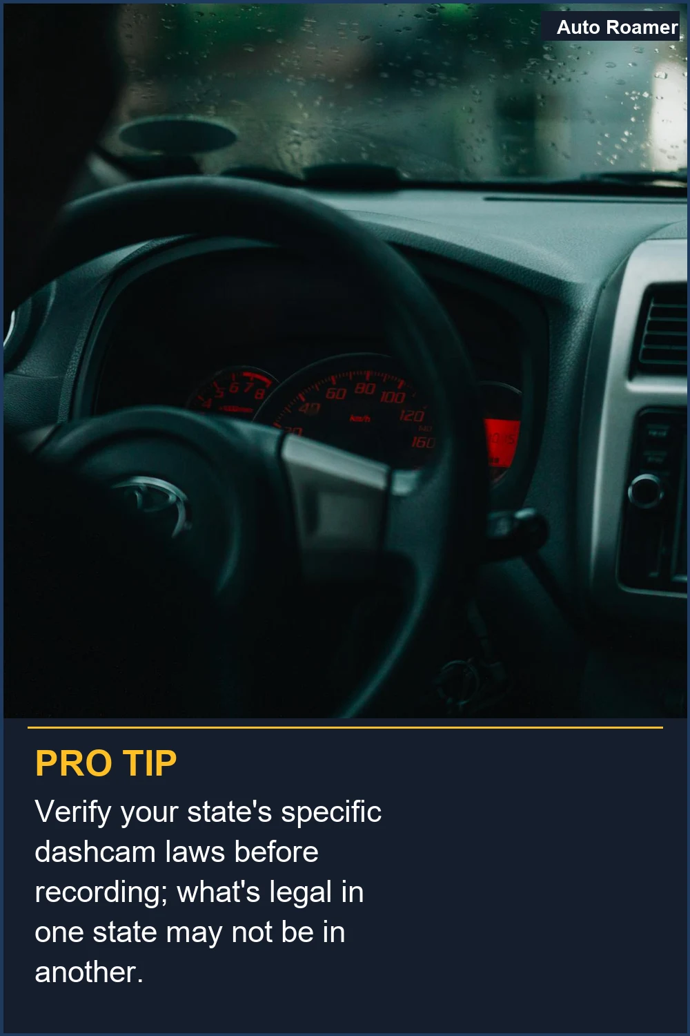 Verifica las leyes específicas de dashcam de tu estado antes de grabar; lo que es legal en un estado puede no serlo en otro.