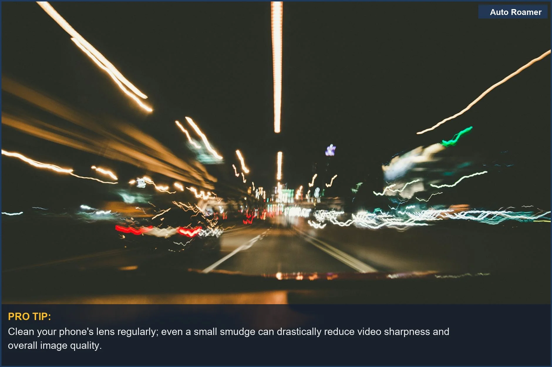 Vibrant light streaks from night traffic, demonstrating the challenge for app camera resolution in capturing sharp details.