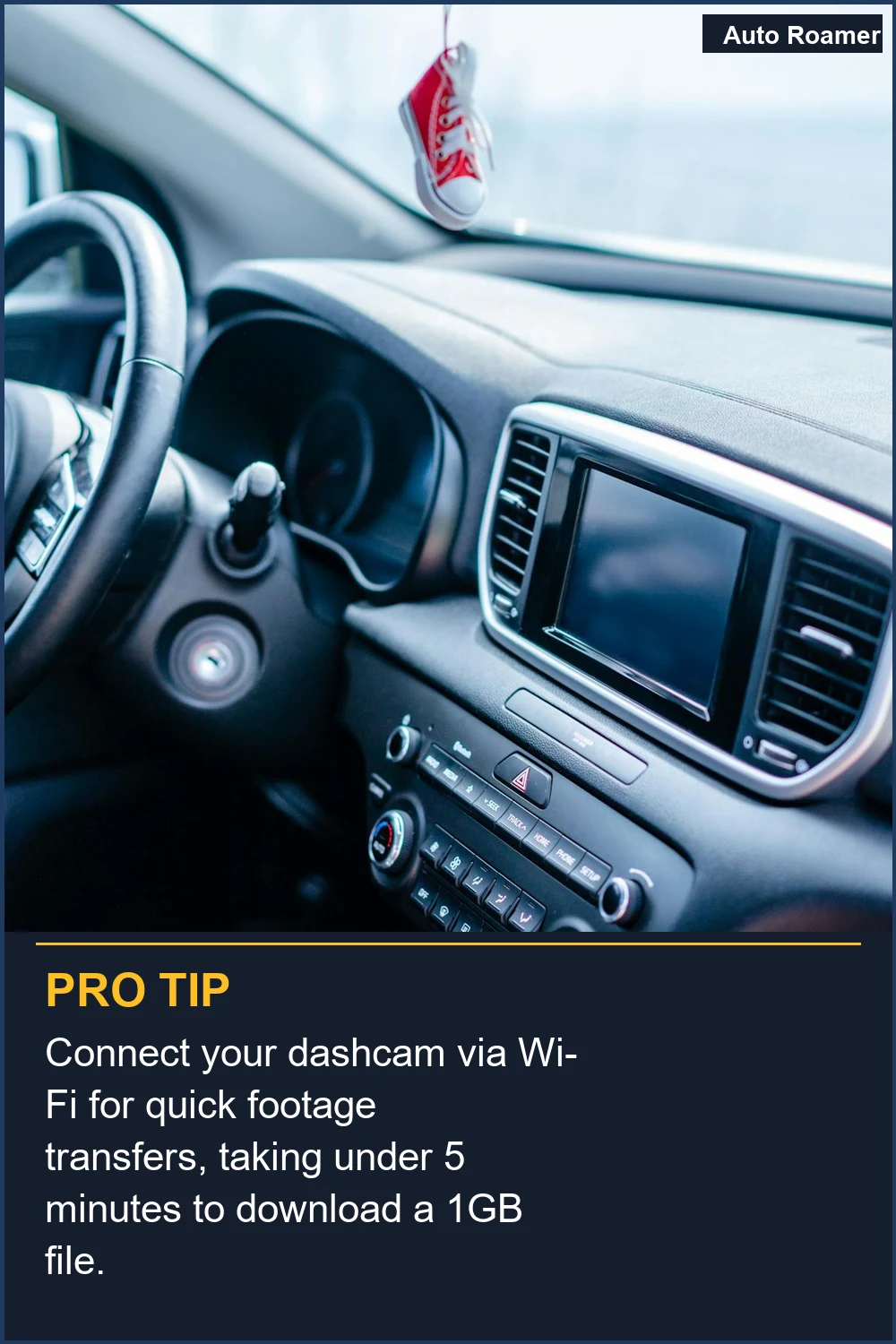 Connect your dashcam via Wi-Fi for quick footage transfers, taking under 5 minutes to download a 1GB file.