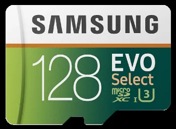 A Samsung microSD memory card of the type used in a dashcam to store recorded video.