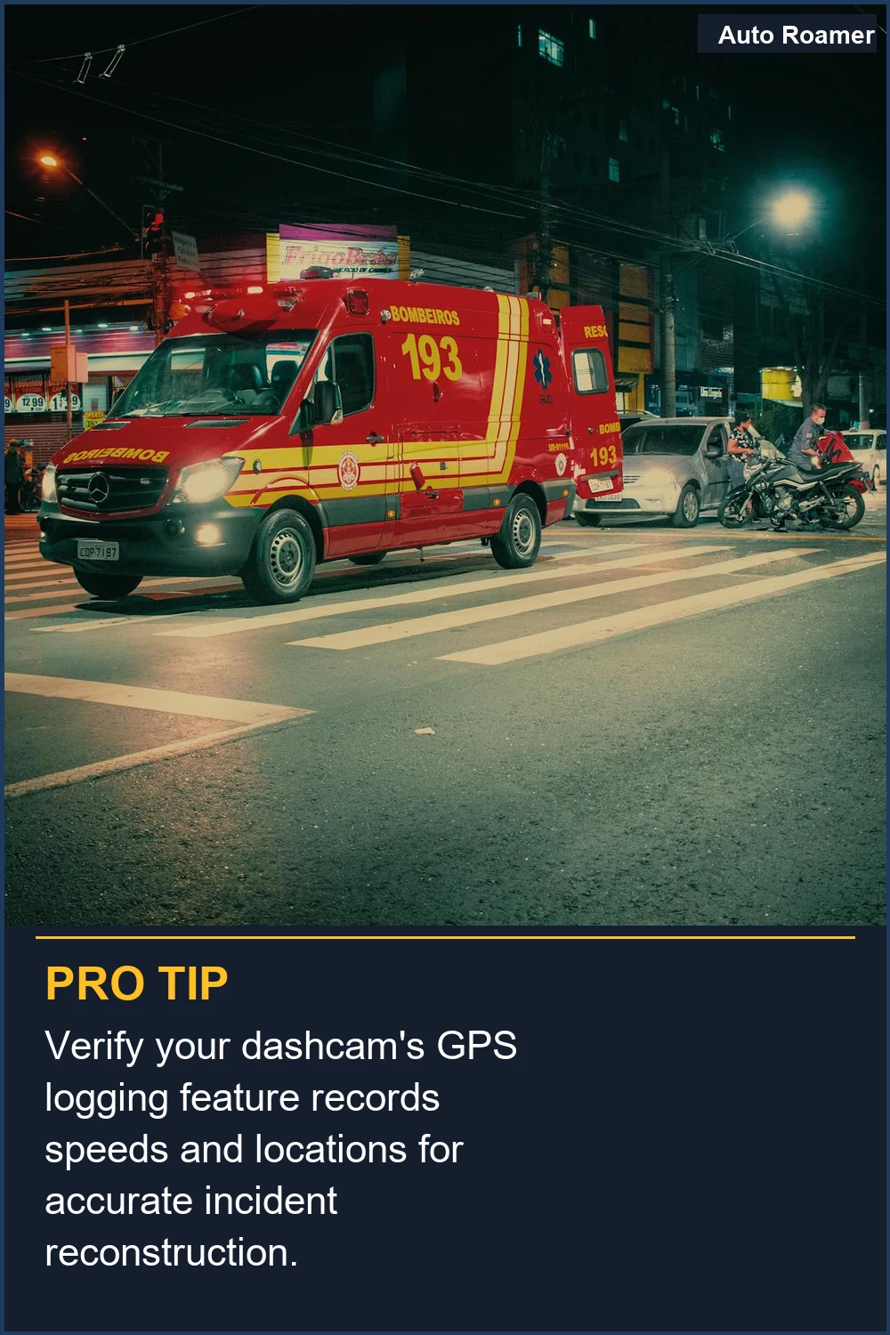 Verifica que la función de registro GPS de tu cámara de coche registre velocidades y ubicaciones para una reconstrucción precisa del incidente.