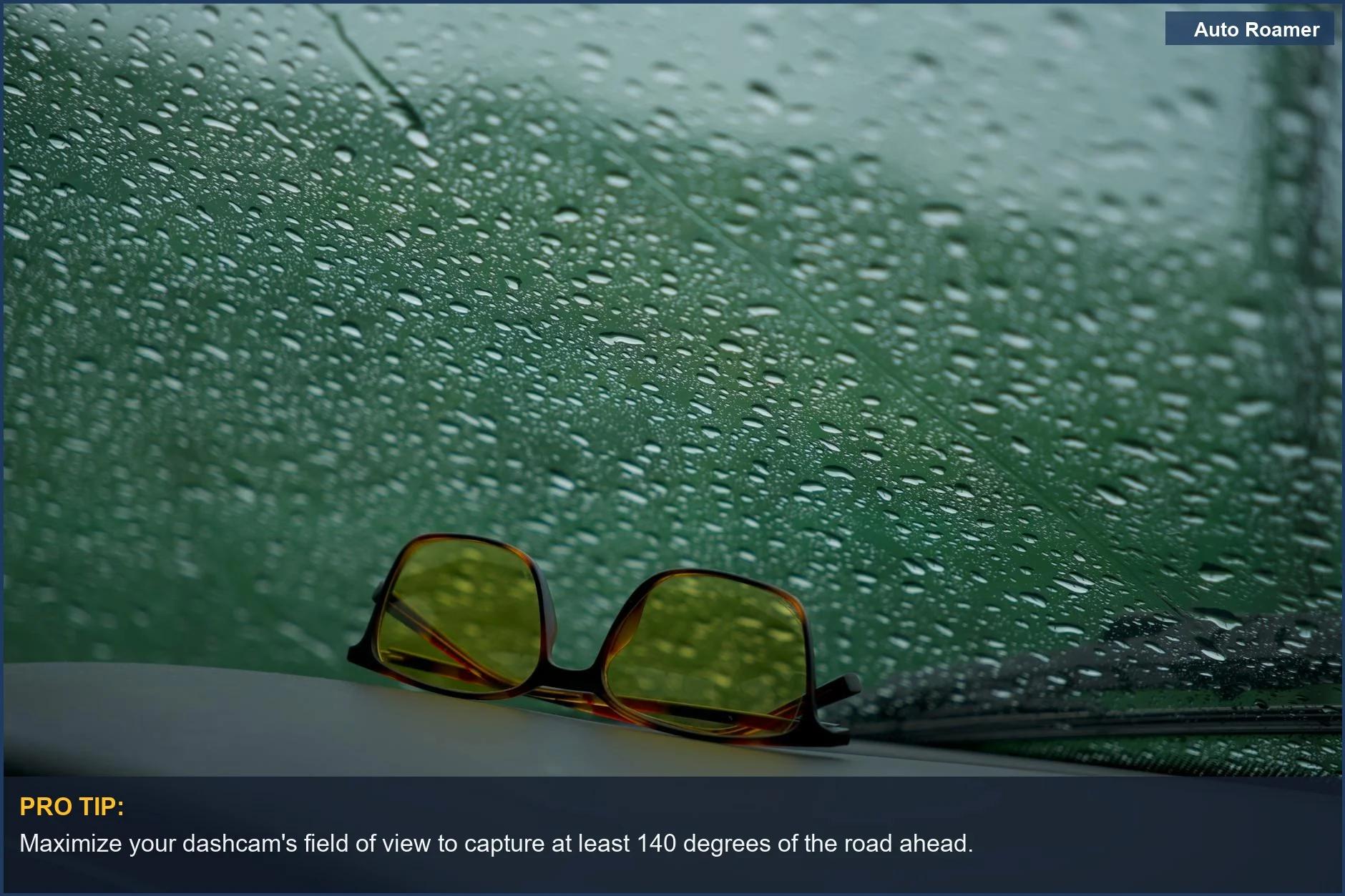 Rainy car dashboard with dashcam, emphasizing the need for quality Tesla 3 dashcam technology.