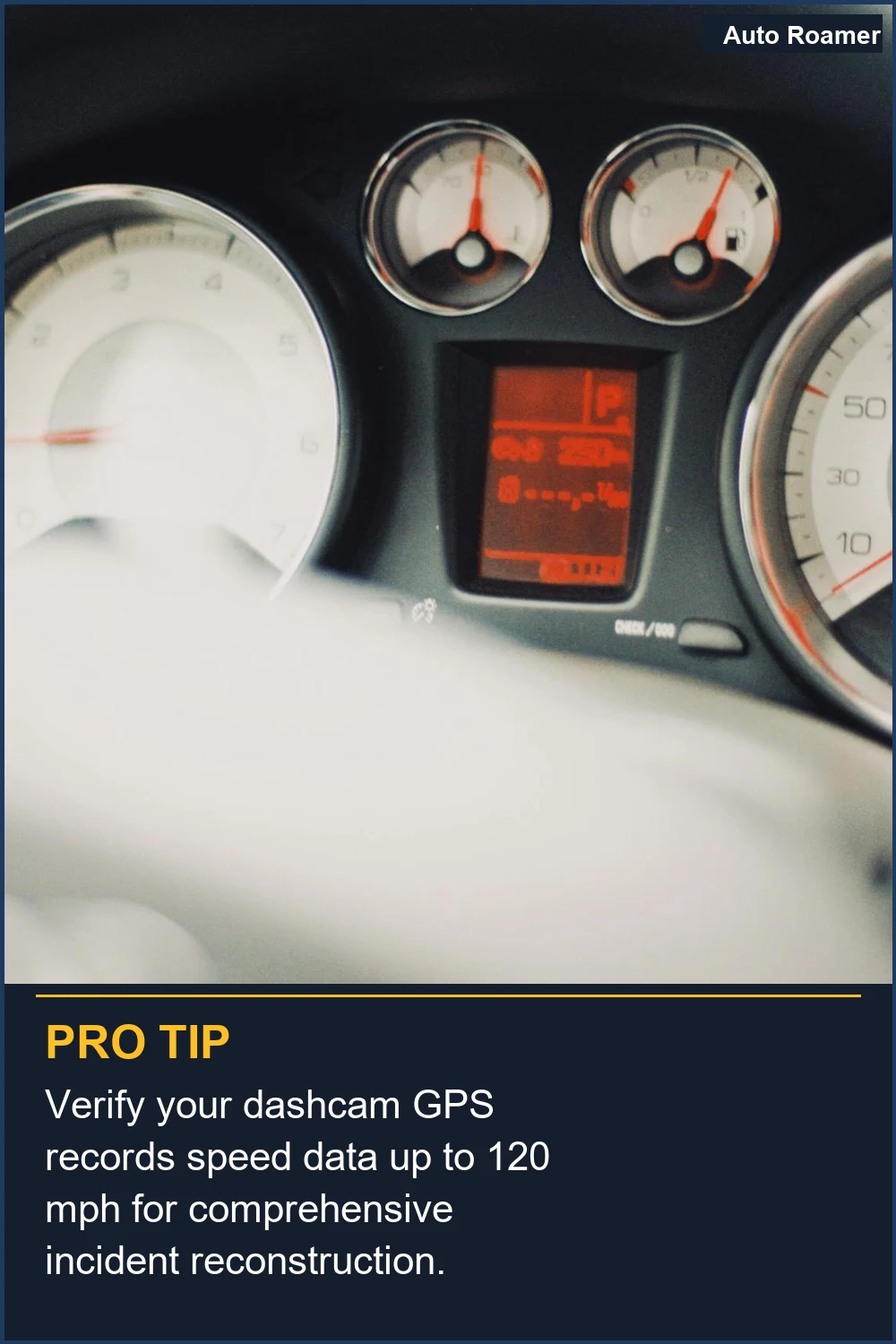 Verify your dashcam GPS records speed data up to 120 mph for comprehensive incident reconstruction.