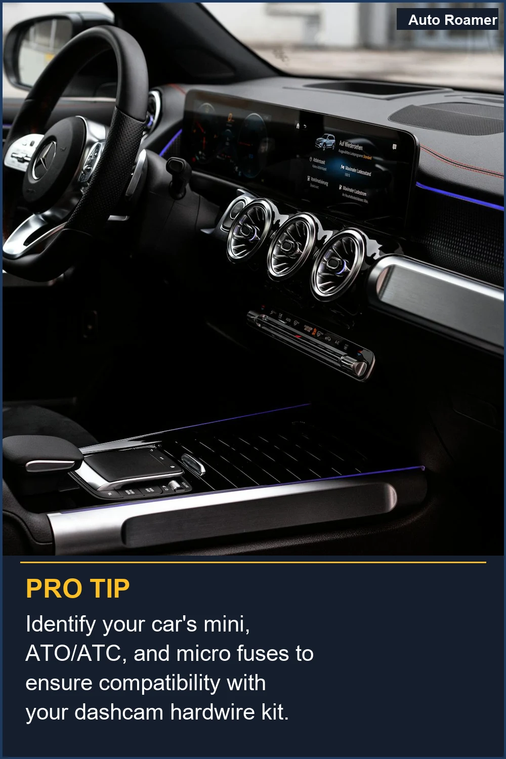 Identify your car's mini, ATO/ATC, and micro fuses to ensure compatibility with your dashcam hardwire kit.