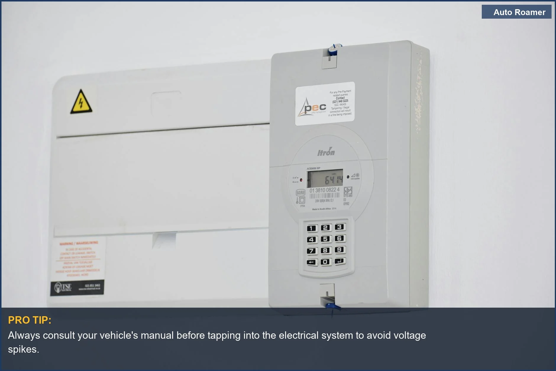 Modern car electrical fuse box and meter highlighting dashcam installation errors and costly repairs.