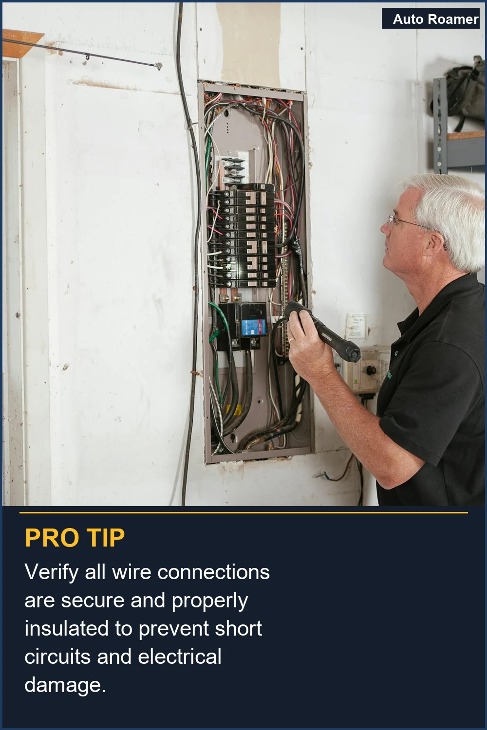 Verify all wire connections are secure and properly insulated to prevent short circuits and electrical damage.