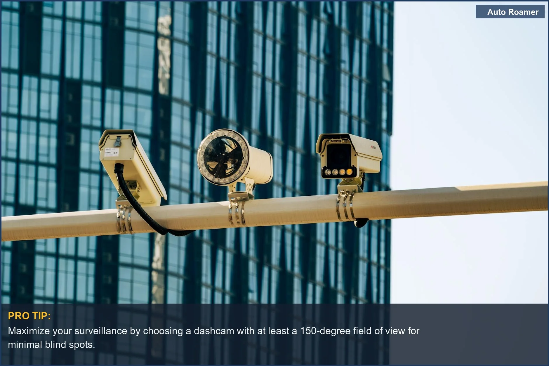 Modern surveillance cameras mounted on a pole, illustrating the need for a wide angle dashcam for comprehensive coverage.