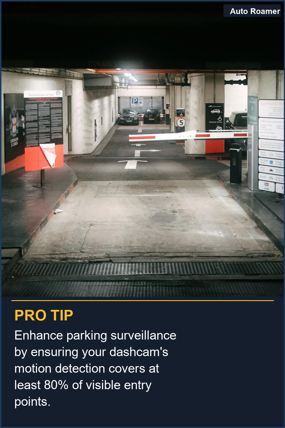 Enhance parking surveillance by ensuring your dashcam's motion detection covers at least 80% of visible entry points.