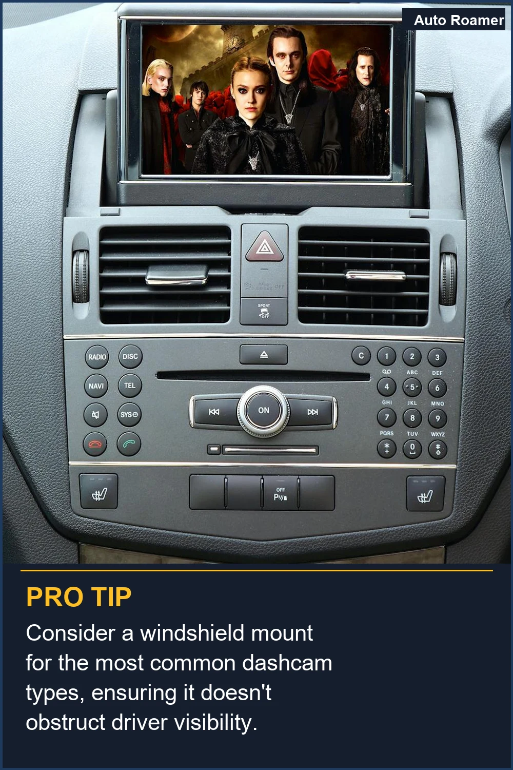 Consider a windshield mount for the most common dashcam types, ensuring it doesn't obstruct driver visibility.