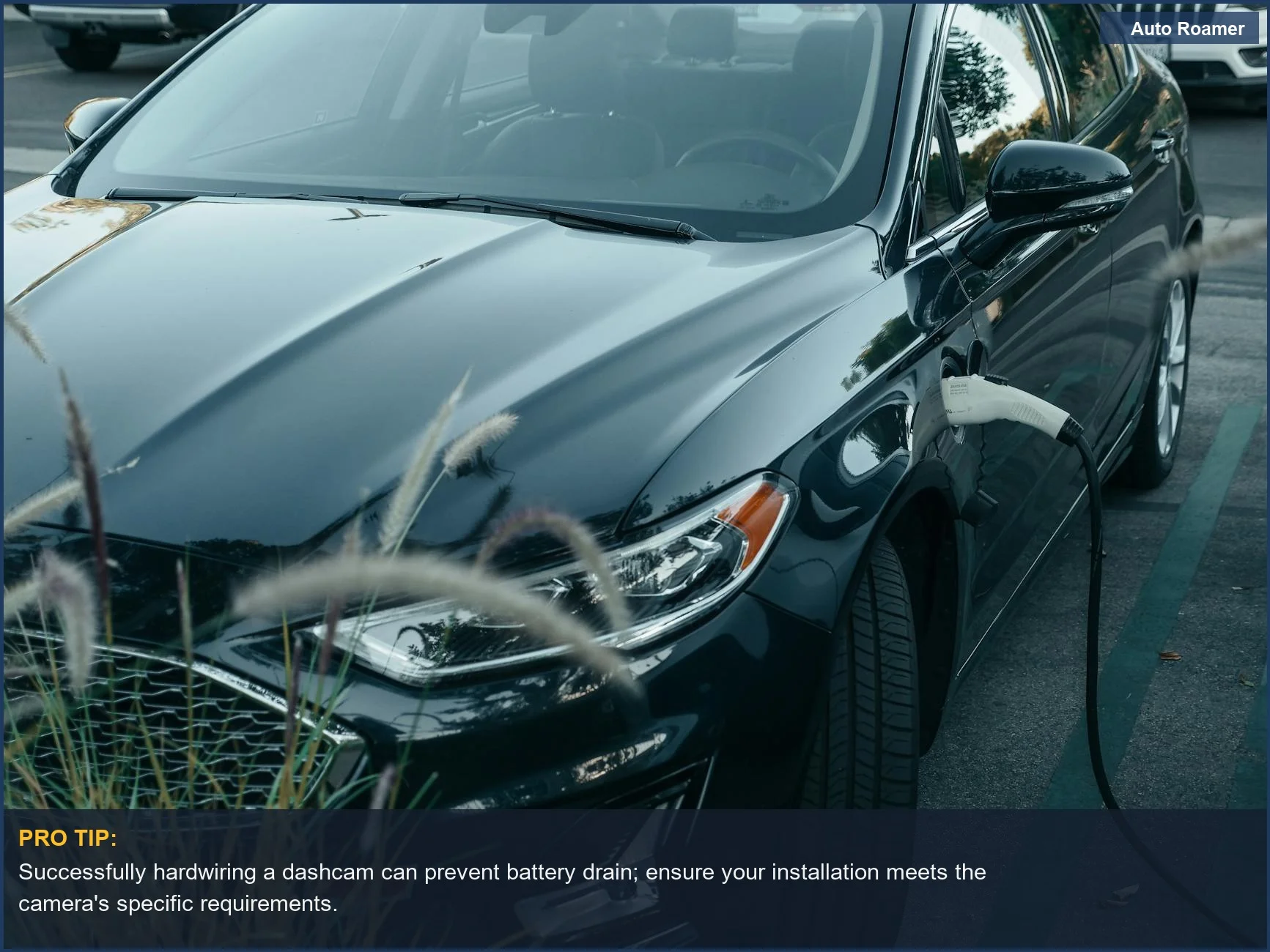 Electric car charging at city station, demonstrating hardwiring dashcam battery management.