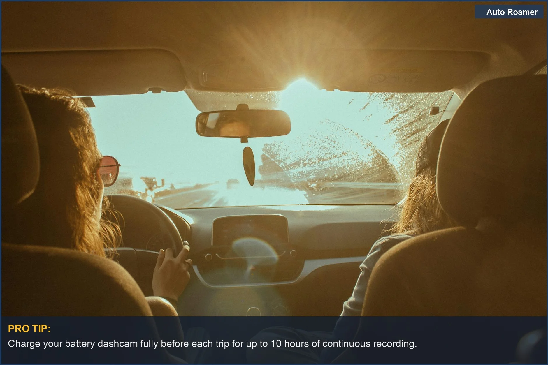 Women on RV road trip enjoying sunlight through windshield, capturing the spirit of adventure and dashcam power.