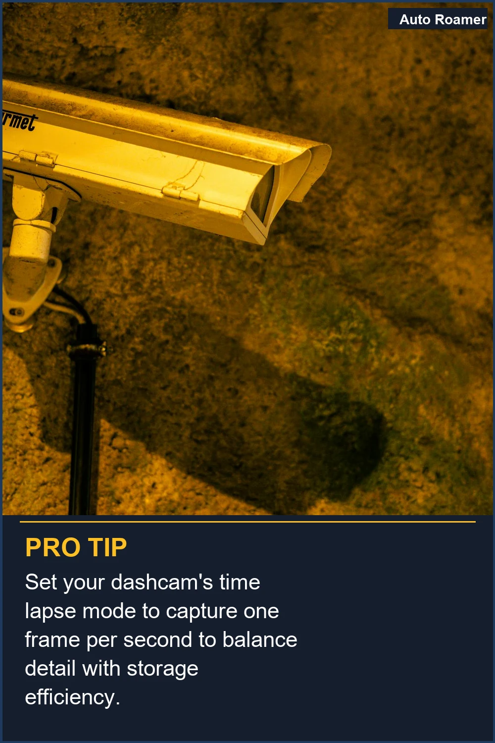 Set your dashcam's time lapse mode to capture one frame per second to balance detail with storage efficiency.