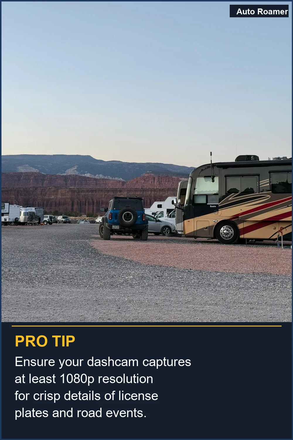 Ensure your dashcam captures at least 1080p resolution for crisp details of license plates and road events.