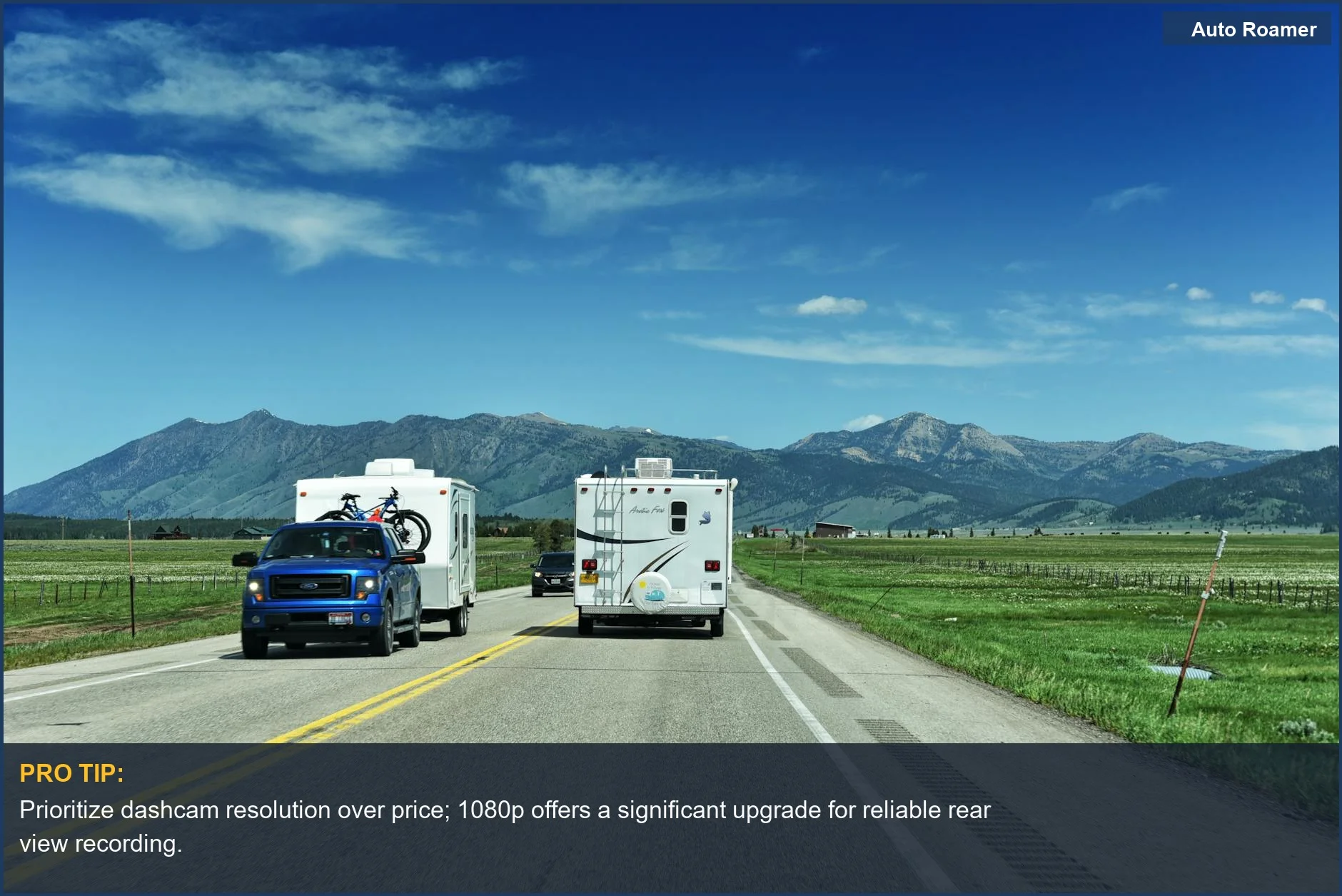 Scenic Yellowstone drive with RVs, showcasing the benefit of high-quality video quality in dashcam rear view recording.
