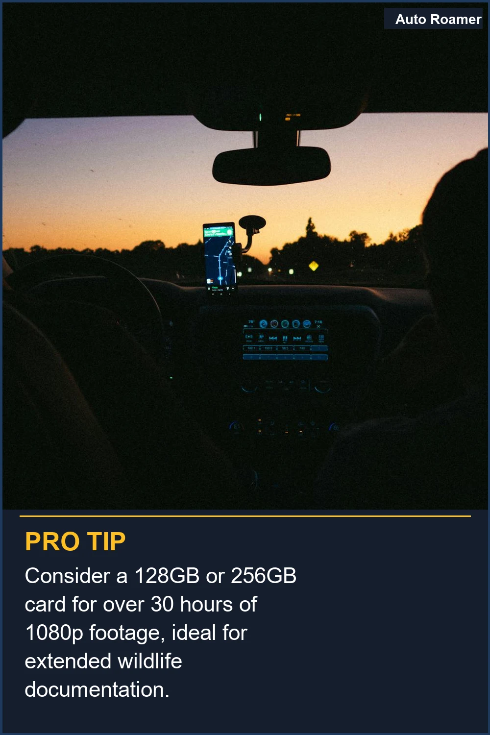 Consider a 128GB or 256GB card for over 30 hours of 1080p footage, ideal for extended wildlife documentation.