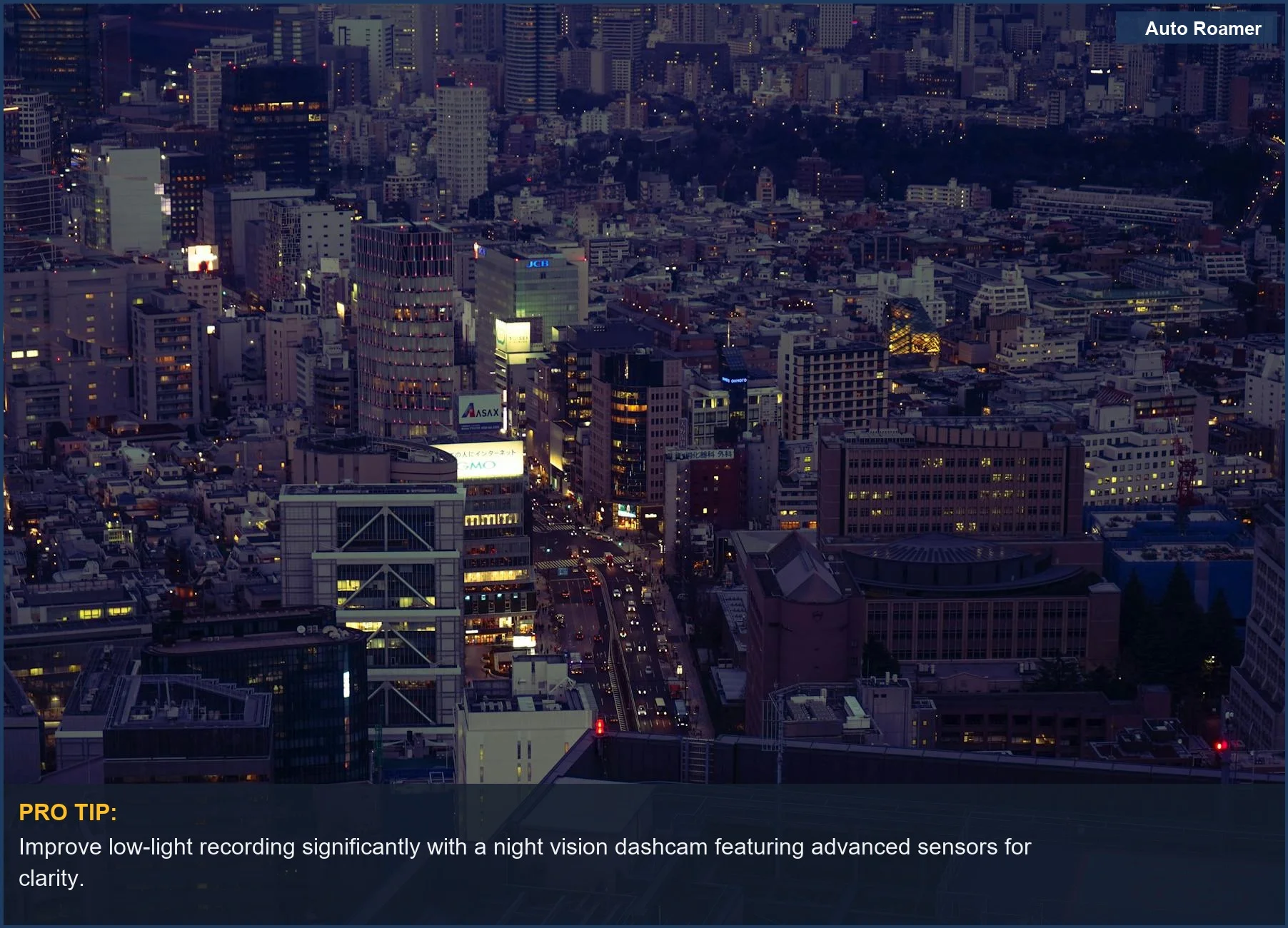 Aerial view of bustling Shibuya City, Tokyo at night, highlighting the need for effective night vision dashcam capabilities.