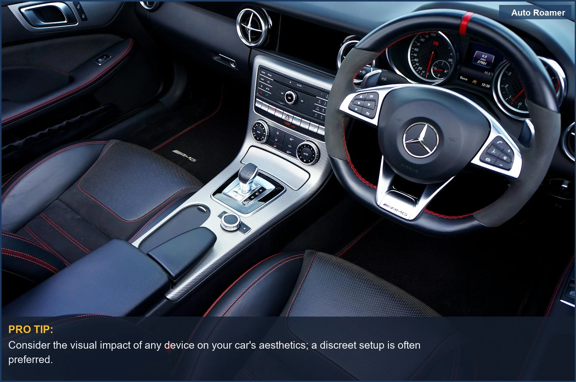 Close-up of a luxury car's dashboard and steering wheel, contrasting premium interiors with dashcam solutions.
