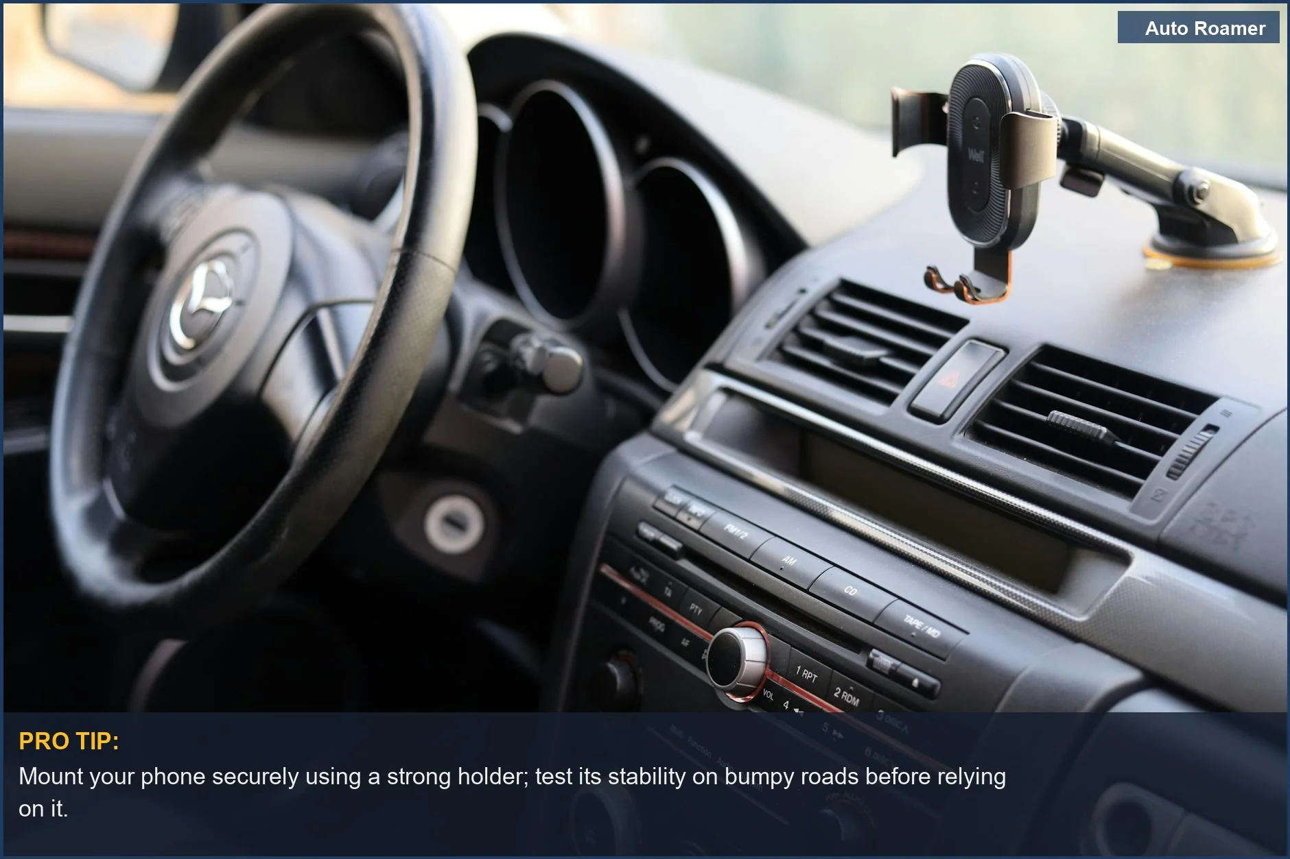 Smartphone mounted on a car dashboard, ready for use as a dashcam vs phone camera.