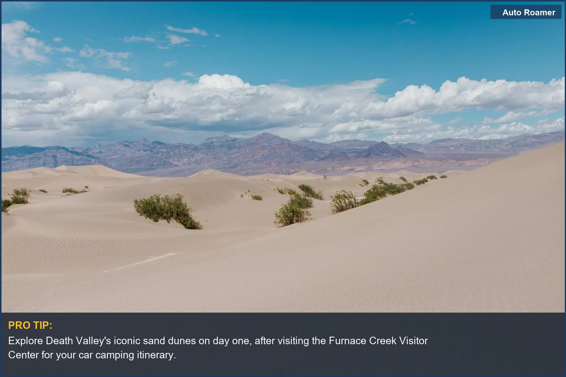 Golden sand dunes under a vibrant blue sky in Death Valley National Park, a key stop on your itinerary.