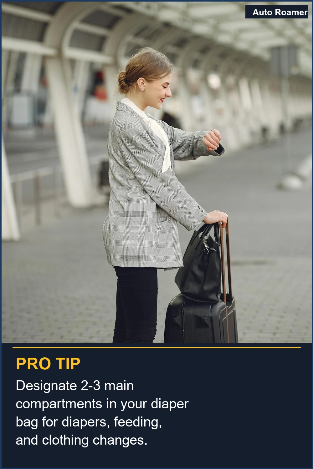 Designa 2-3 compartimentos principales en tu bolso de pañales para pañales, alimentación y cambios de ropa.