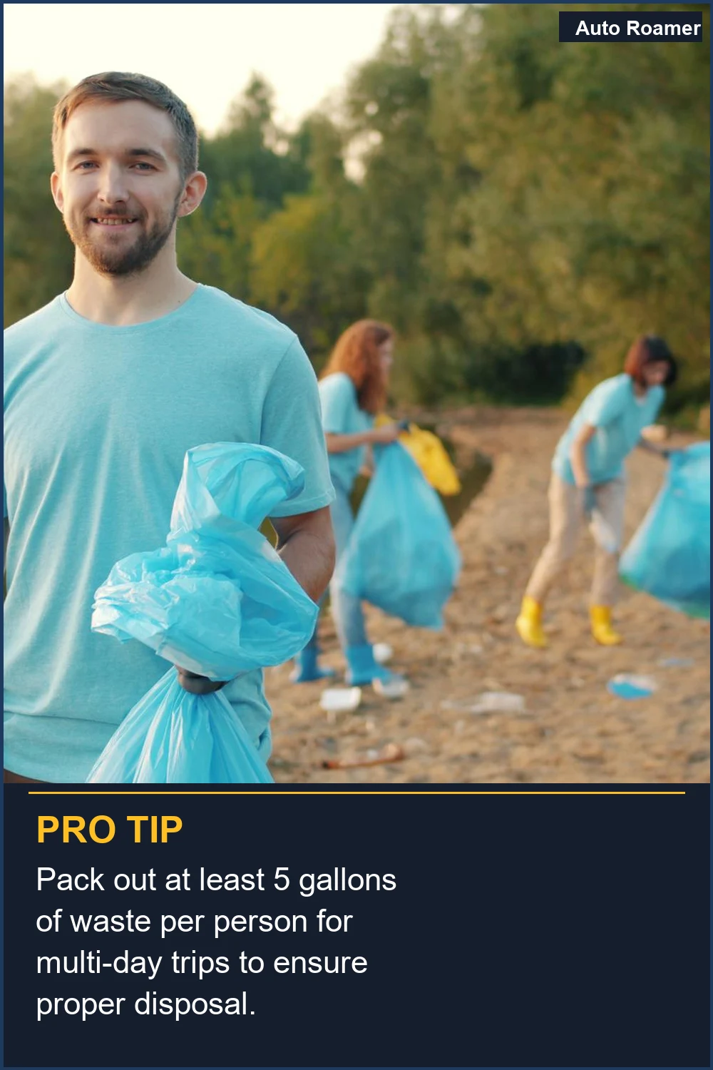 Pack out at least 5 gallons of waste per person for multi-day trips to ensure proper disposal.