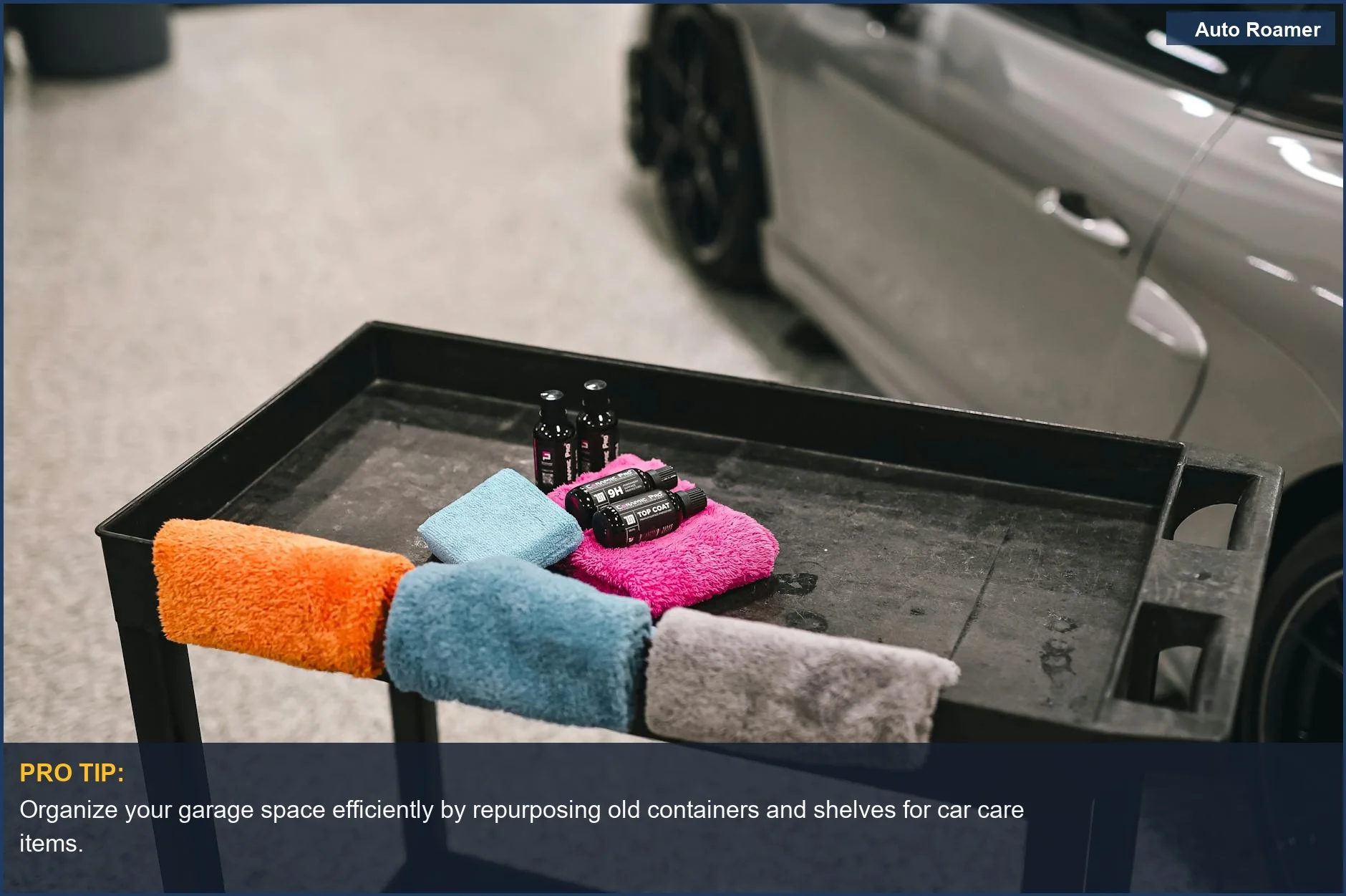 Creative DIY car accessory hacks using household items for garage organization.