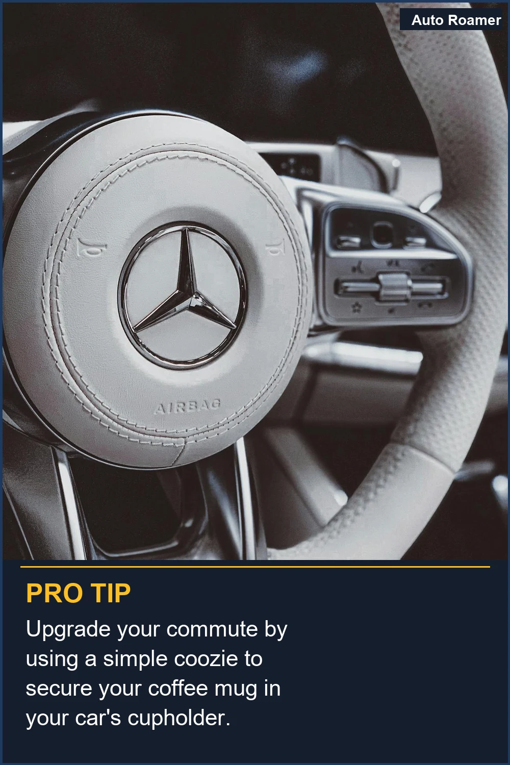 Upgrade your commute by using a simple coozie to secure your coffee mug in your car's cupholder.