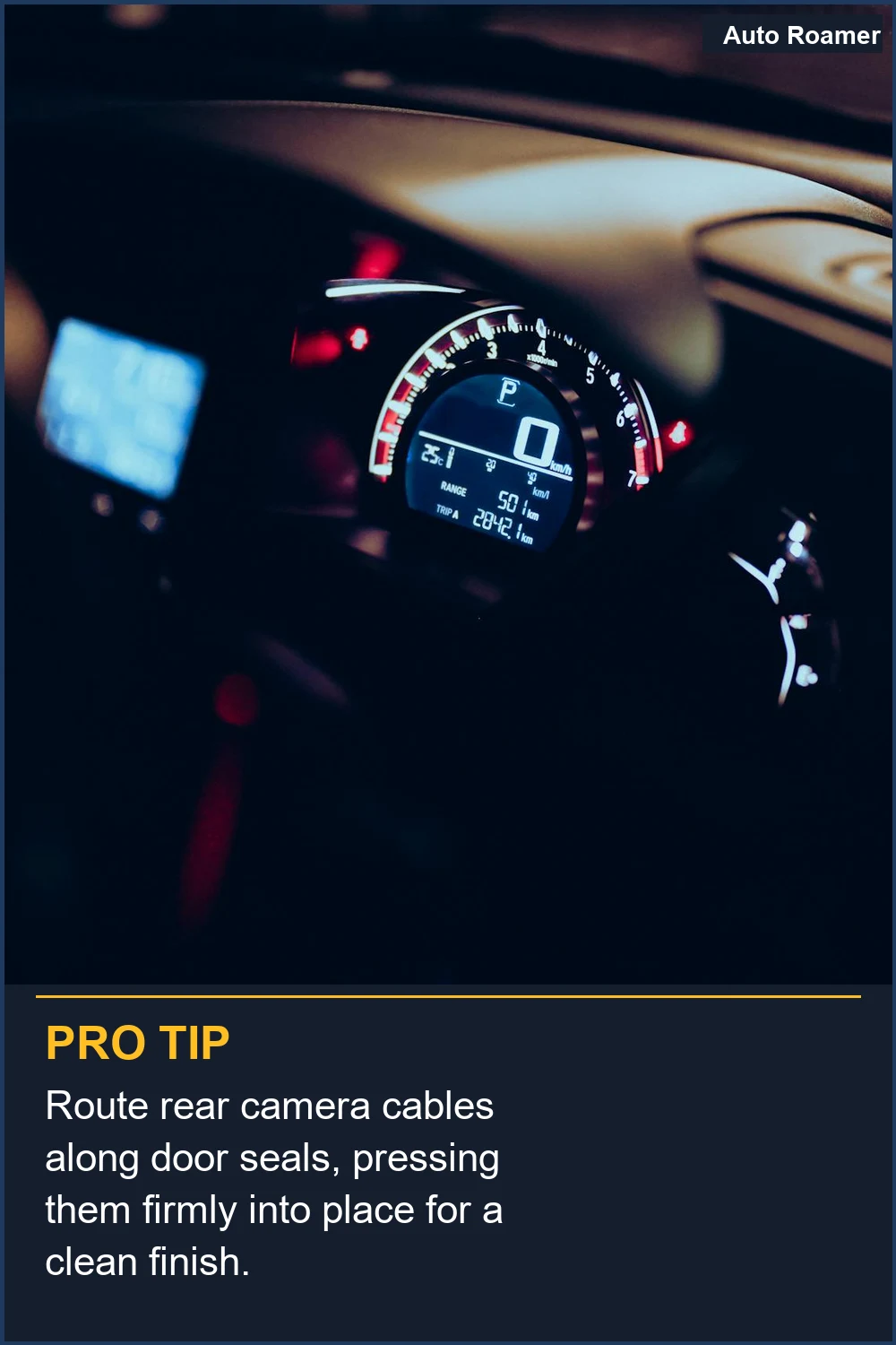 Route rear camera cables along door seals, pressing them firmly into place for a clean finish.