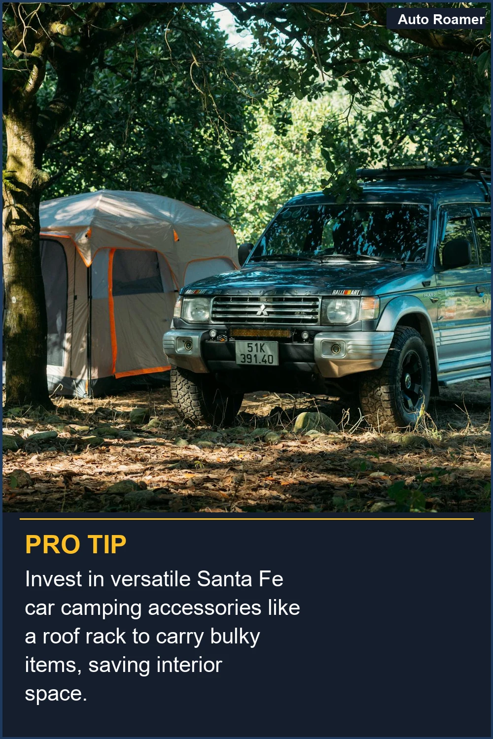 Invest in versatile Santa Fe car camping accessories like a roof rack to carry bulky items, saving interior space.