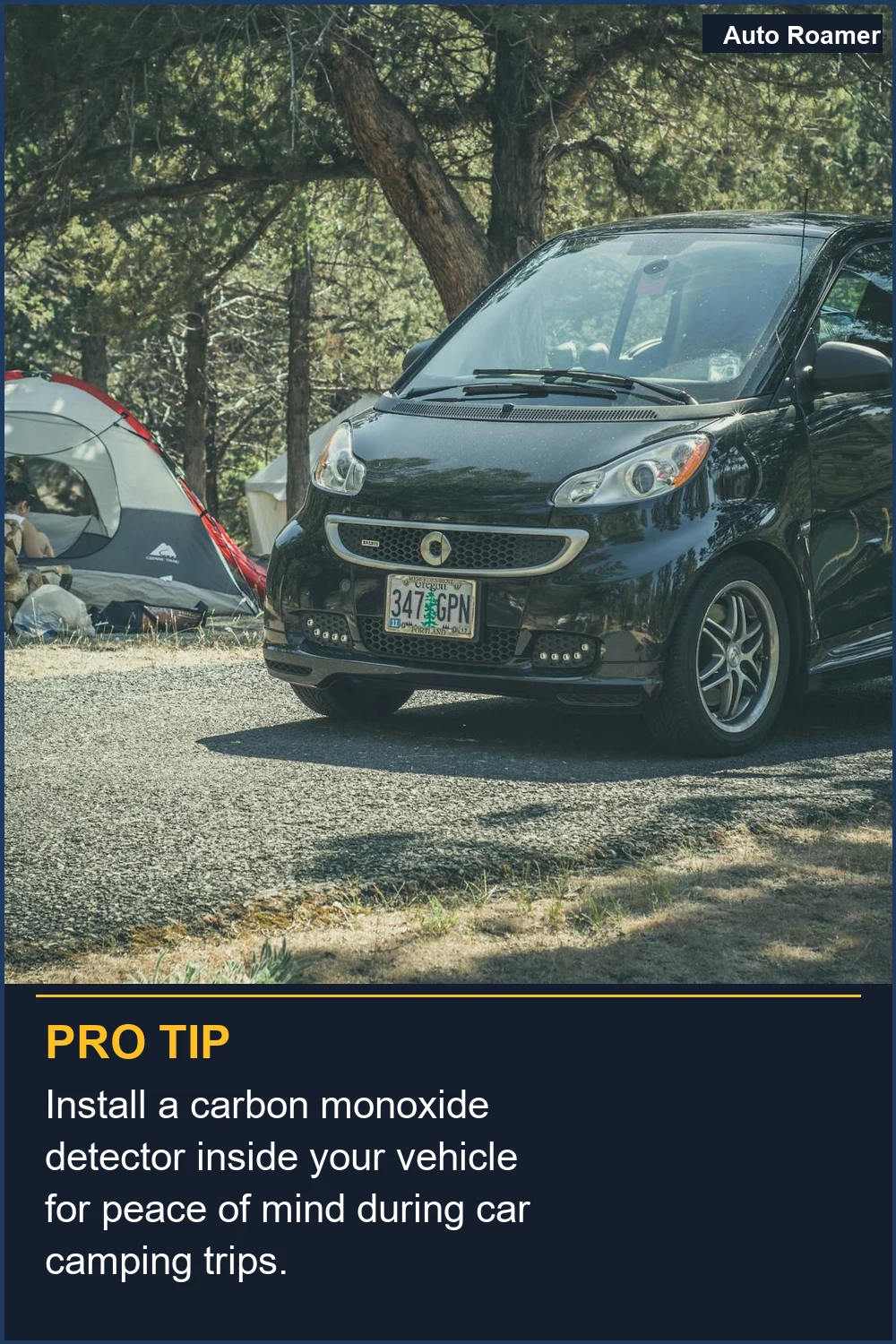 Install a carbon monoxide detector inside your vehicle for peace of mind during car camping trips.