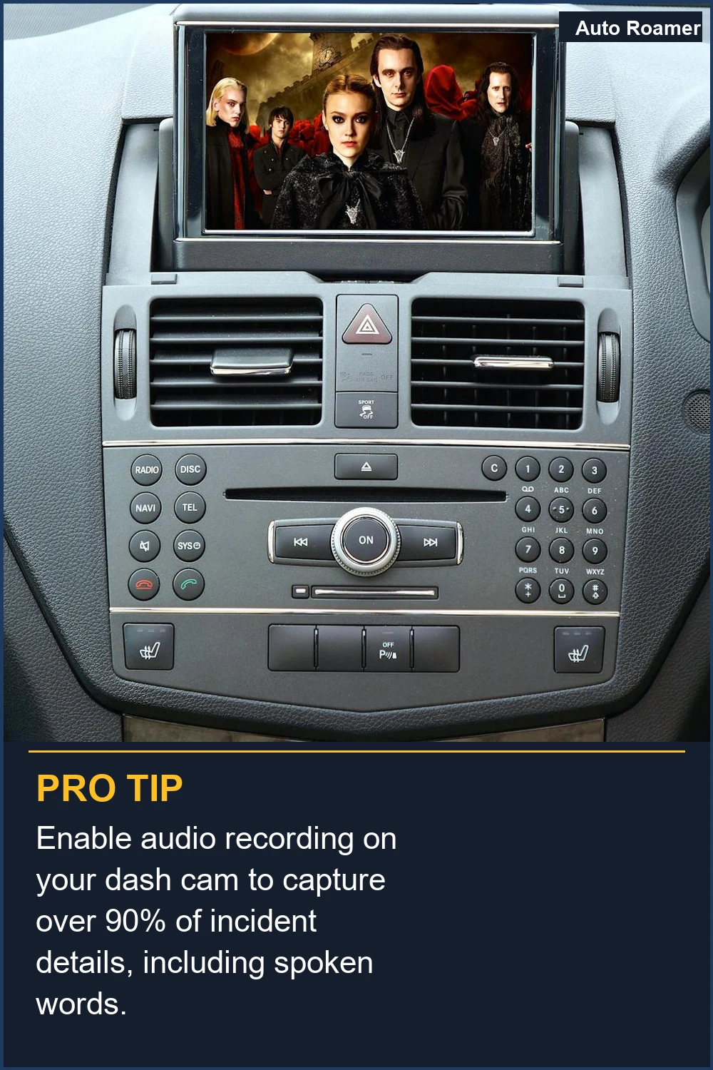 Enable audio recording on your dash cam to capture over 90% of incident details, including spoken words.
