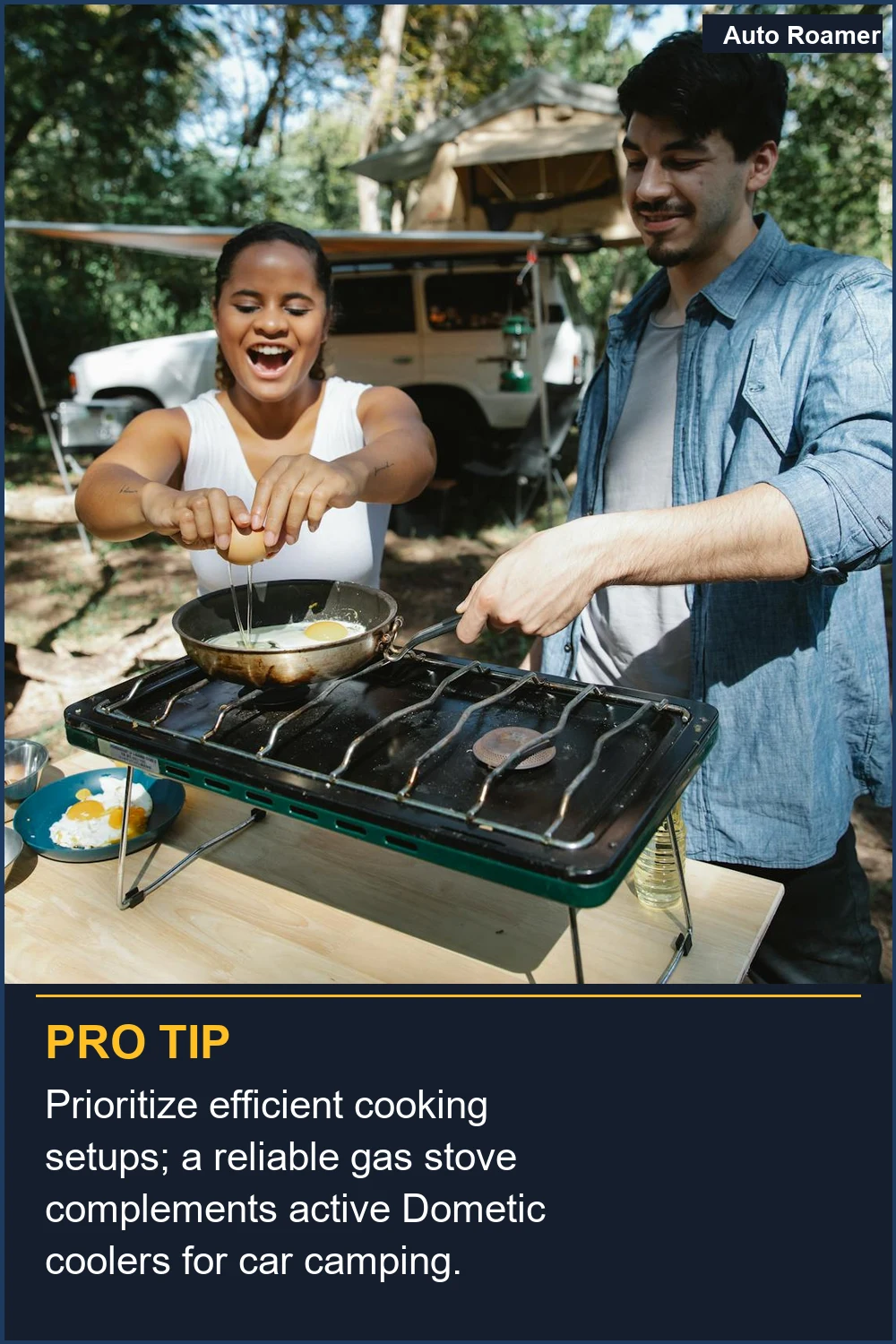 Prioritize efficient cooking setups; a reliable gas stove complements active Dometic coolers for car camping.