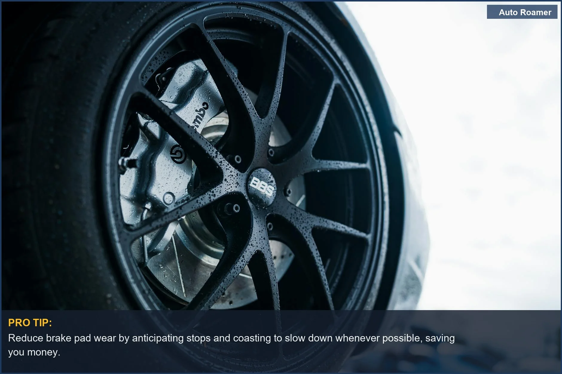 Aggressive driving brakes: Close-up of a Brembo brake system on a BBS wheel, highlighting performance components visible in detail.