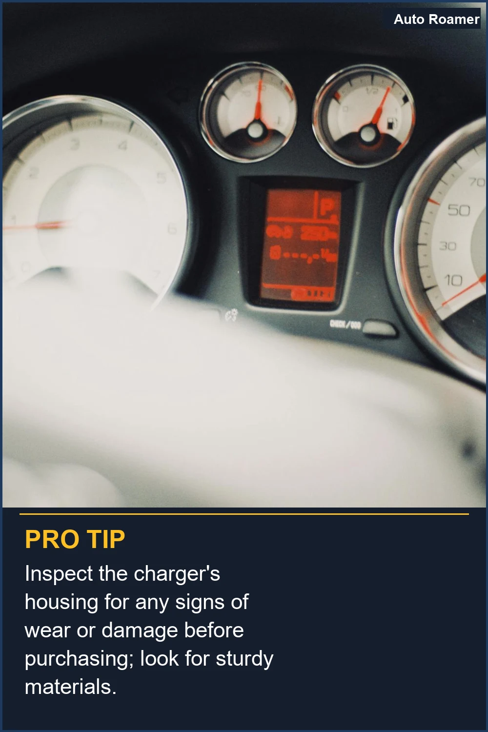 Inspect the charger's housing for any signs of wear or damage before purchasing; look for sturdy materials.