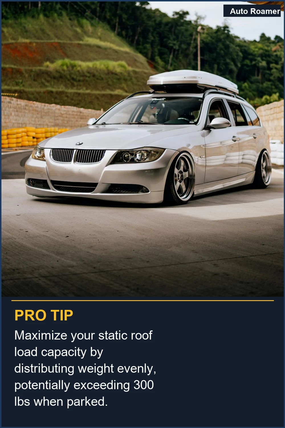 Maximize your static roof load capacity by distributing weight evenly, potentially exceeding 300 lbs when parked.
