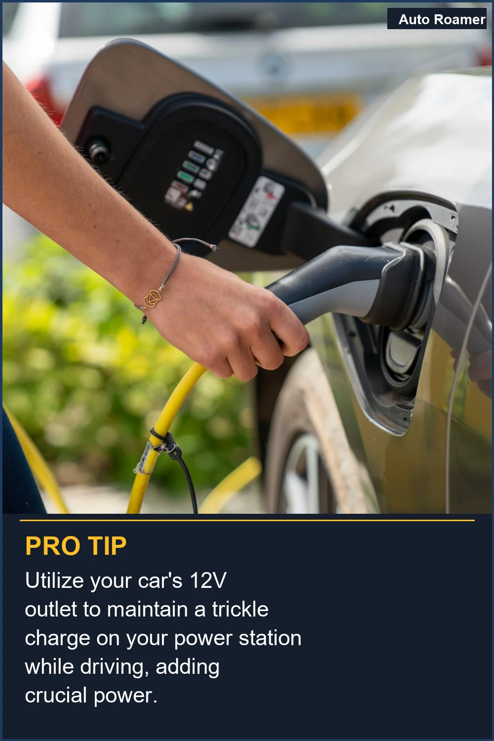 Utilize your car's 12V outlet to maintain a trickle charge on your power station while driving, adding crucial power.