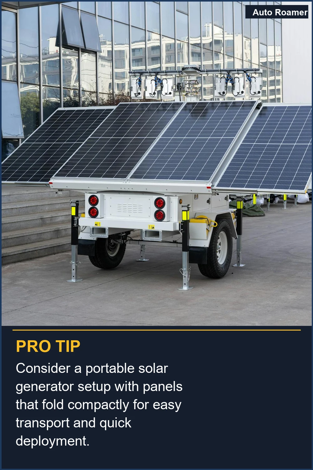 Consider a portable solar generator setup with panels that fold compactly for easy transport and quick deployment.