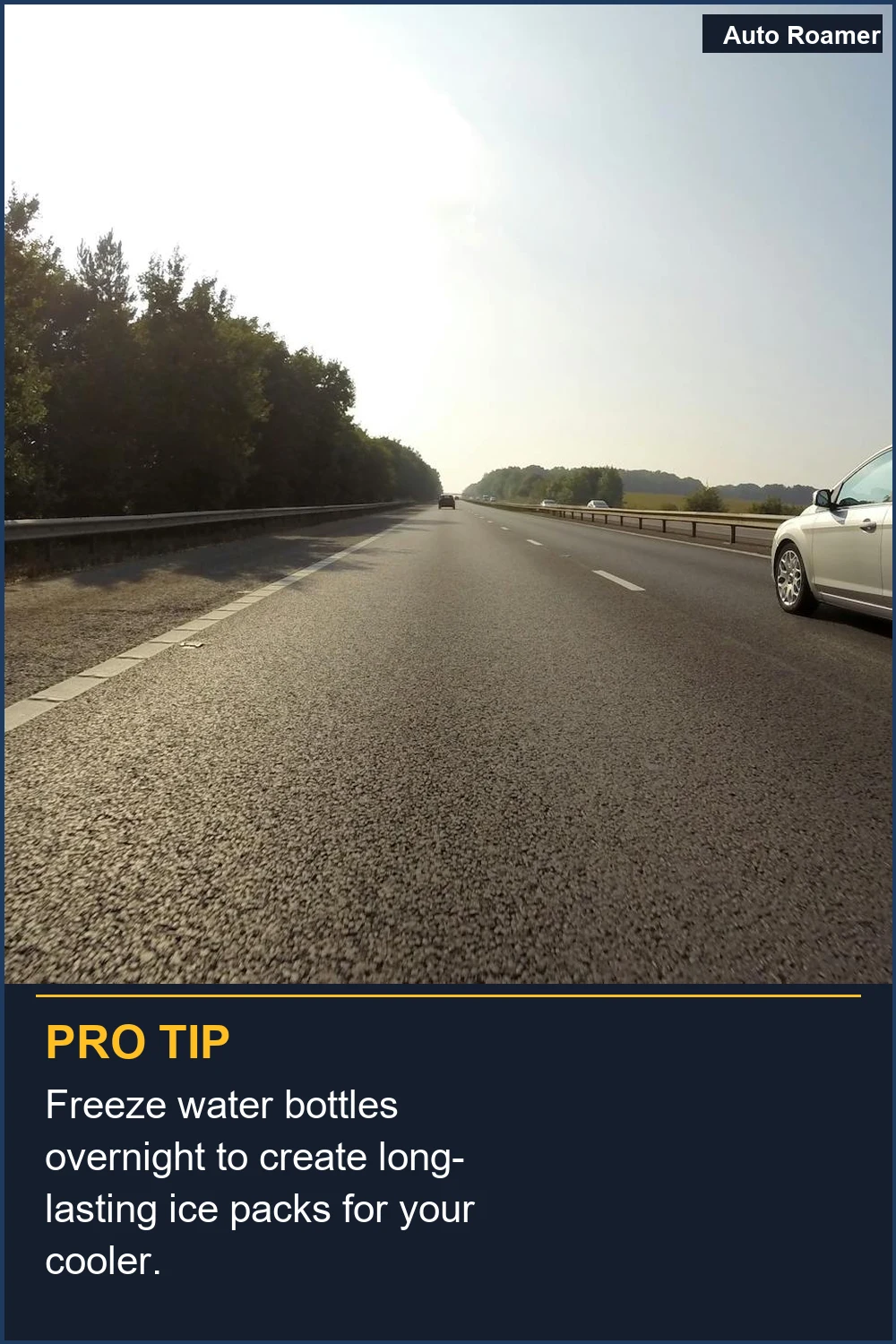 Freeze water bottles overnight to create long-lasting ice packs for your cooler.