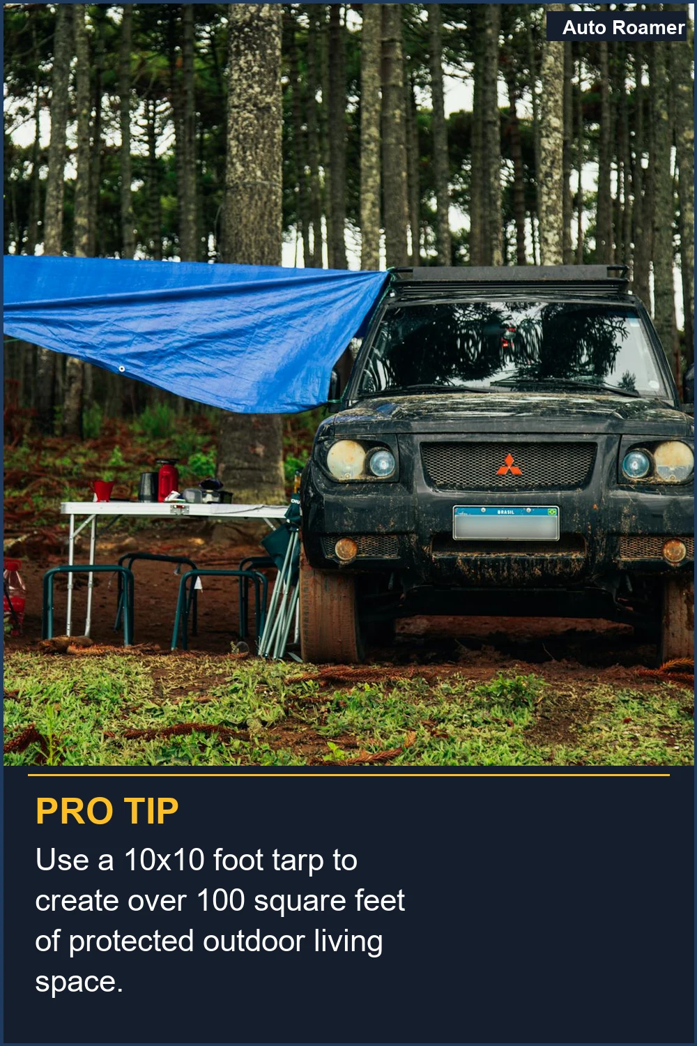 Use a 10x10 foot tarp to create over 100 square feet of protected outdoor living space.