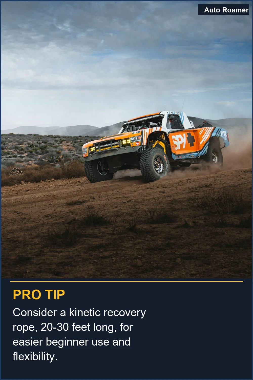 Consider a kinetic recovery rope, 20-30 feet long, for easier beginner use and flexibility.