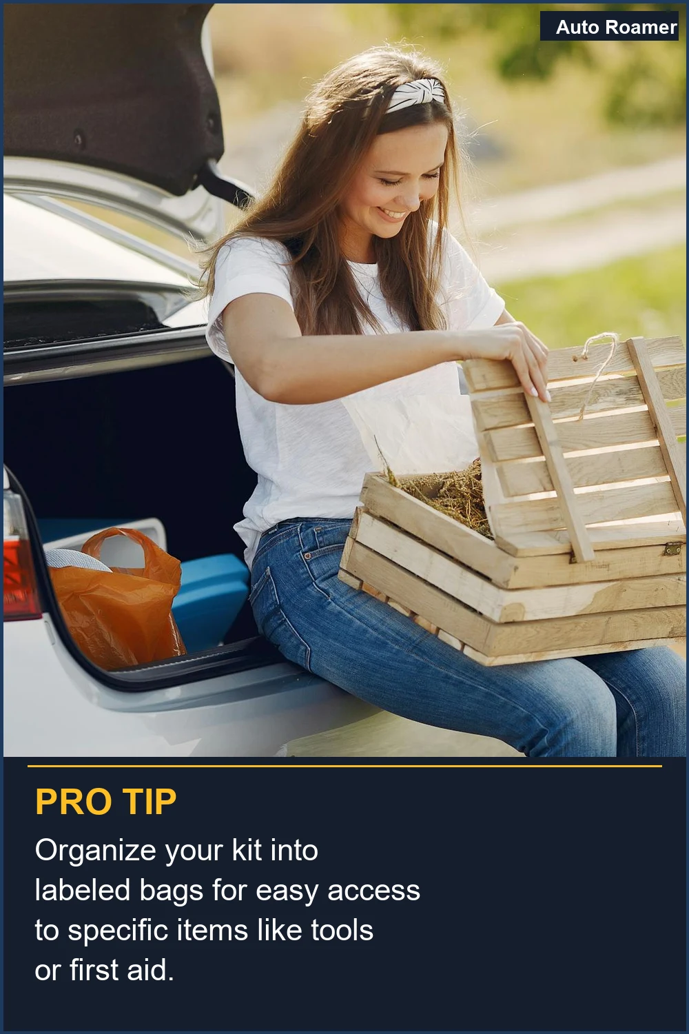 Organize your kit into labeled bags for easy access to specific items like tools or first aid.