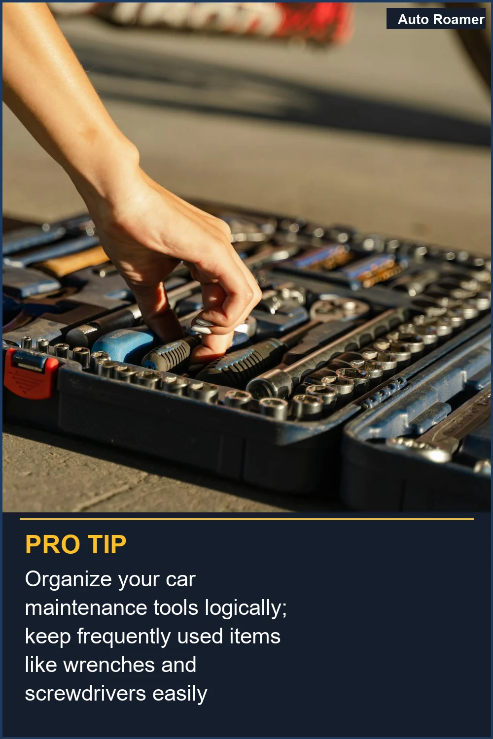Organize your car maintenance tools logically; keep frequently used items like wrenches and screwdrivers easily accessible.